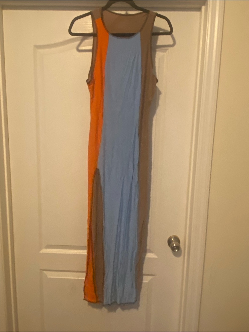 SHEIN Colorblock Sleeveless Maxi Dress in Light Blue, Orange, and Brown